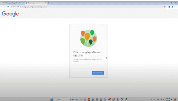 Thông báo tham gia Google Family thành công